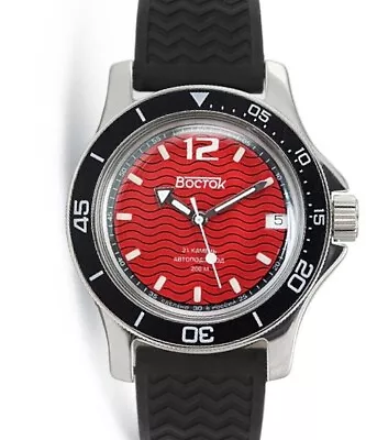 VOSTOK AMPHIBIA 13043A Russian Military Watch Automatic Red USA SELLER • $139.99