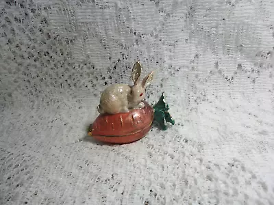 Vintage Metal Enamel Bunny On A Carrot Trinket Box~rhinestone Accents • $14.95