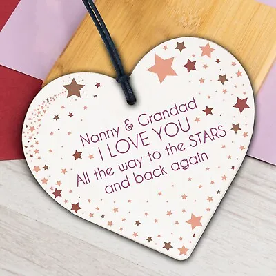 Love You Nanny & Grandad NAN Wooden Heart Wall Plaque Decor Keepsake Gift • £3.95