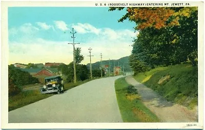 1930 Mt. Jewett Pa Roosevelt Highway U. S. Route 6 Scene Postcard • $14.99