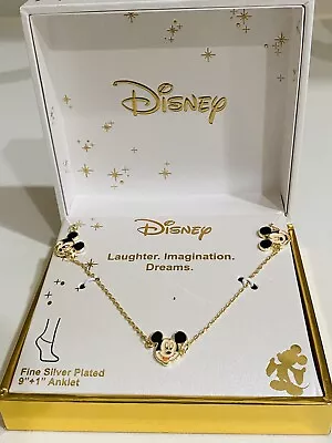 Disney MickeyLaughterImaginationDreams Anklet Fine Silver Plated 9”+1” • $34