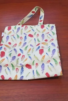 Milly Green Cotton Coated Waterproof Feathers Tote Bag Purse Lg Satchel • $25