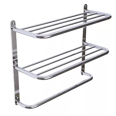 2 Tier Wall Mounted Towel Rack Bathroom Hotel Rail Holder Storage Shelf Chrome • $30