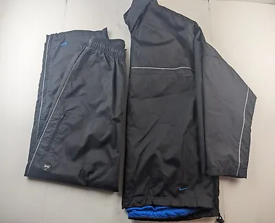 VTG Nike Track Suit Set Men L Black Windbreaker Mesh Lined Baggy Pant Hooded T2 • $88.35