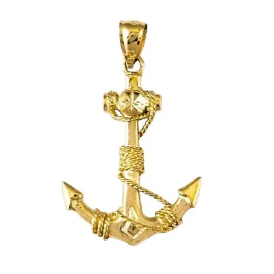 14K Yellow Gold Anchor With Rope 3D Solid Pendant / Charm Made In USA  • $329.99