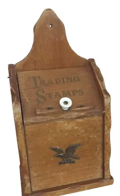 Vintage 1960’s Country Kitchen Wood Trading Stamps Wall Hanger Box Brass Eagle • £21.34