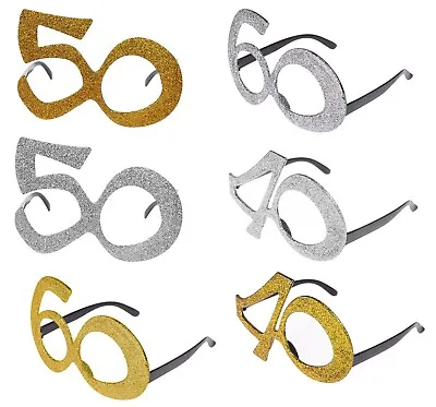 Novelty Birthday Glasses Glitter Party 40th 50th 60th Gold Silver Fancy Dress  • £3.99