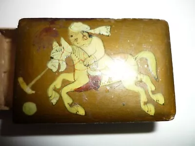 Vintage Match Box Holder Cover Sleeve Asian Polo Player Decoupage ? • $11.99