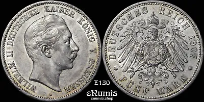 GERMANY PRUSSIA Wilhelm II 5 Mark 1907 AUNC • $113.05