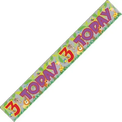 3rd BIRTHDAY BANNER - JUNGLE ANIMALS PARTY -  KIDS AGE 3 Boy Girl FAST DISPATCH • £2.29