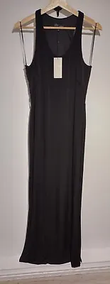 Abbey By Abbey Clancy UK 14 Maxi Dress Black Jersey Sleeveless Mesh Detail NWT • £20