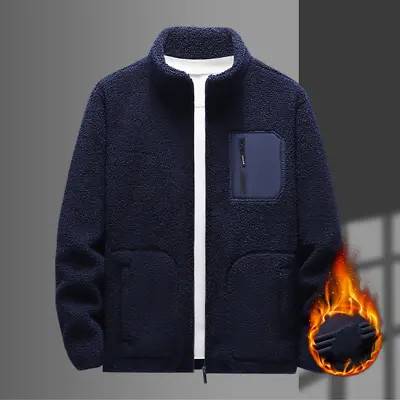 Mens Solid Color Velvet Jackets Stand Collar Thermal Coat Top Sports Jacket • $35.34
