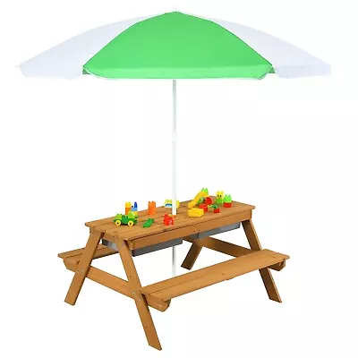 3 In 1 Kids Picnic Table Bench Set Outdoor Activity Table W/Removable Umbrella • £75.95