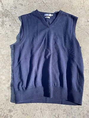 Peter Millar Sweater Vest Mens Medium Navy Blue 100% Merino Wool V-Neck Knit • $24