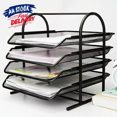$23.95 • Buy 4 Tier Metal Desk Office File Organiser Document Letter Paper Tray Mesh ACB#