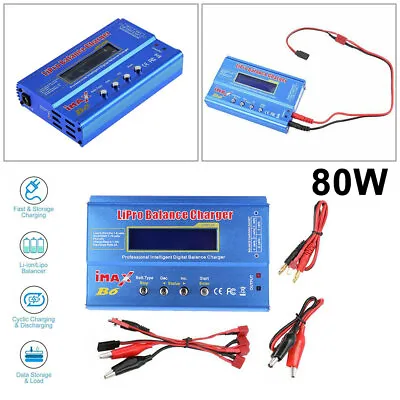 80W LCD Digital Battery Balance Charger IMAX B6 AC For Lipo NiMH Polymer RC New • £19.30