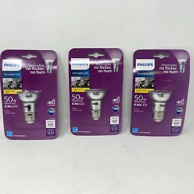 3 Philips Dimmable LED Indoor Par16 Flood Bulbs 50 W Rep 4.4W Bright White Light • $40.22
