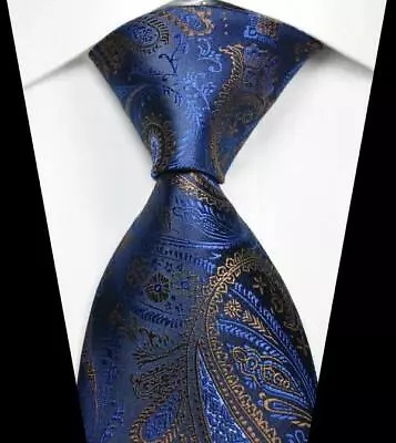 Hot! Classic Paisley Dark Blue Brown JACQUARD WOVEN 100% Silk Men's Tie Necktie • $7.99