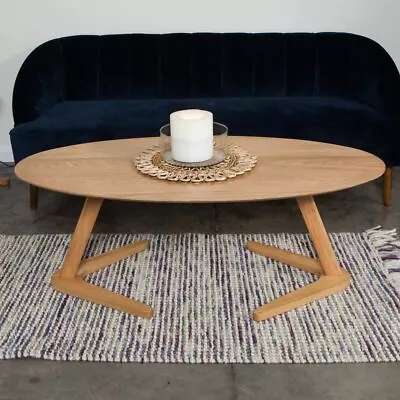 Fawler Stained Light Oak Wood Coffee Table Boomerang Design Modern Table New • £42.99