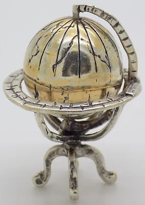 Vintage Italian Handmade Genuine Silver Large Spinning Globe Miniature Figurine • $69.42