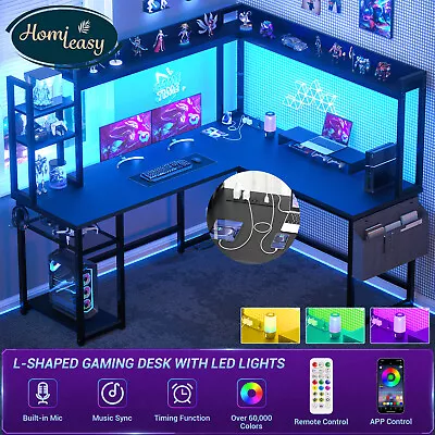 L Shaped Desk & Power Outlet Gaming Desk & Hutch Reversible Corner Computer Desk • $148.99