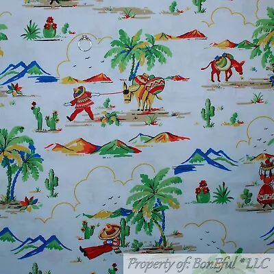 BonEful Fabric FQ Cotton Quilt White Mexico Hat Coco Boy Guitar Scenic Palm Tree • $5.25