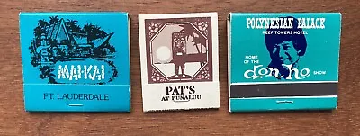 Lot Of 3 Vintage Tiki Restaurant Matchbooks Mai-Kai Pat’s Don Ho Hawaii • $12.99