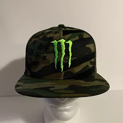 Monster Energy Drink Hat Snapback Flat Bill Camo Camouflage Patriotic Stars Cap • $34.99