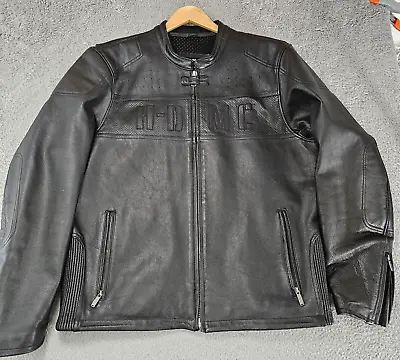 Harley Davidson Jacket Mens Large Black Perforated Leather Full Zip Mesh Riding • $212.46