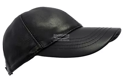 BASEBALL Golf CAP Black REAL LEATHER Outdoor Sport Adjustable Hat Summer Caps • £19.99