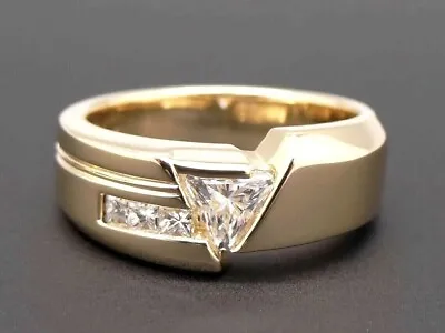 2Ct Trillian Lab Created  Diamond 14K Yellow Gold Plated Engagement Men's Ring • $103.99