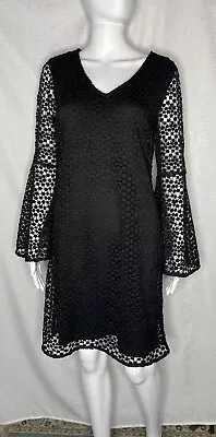 Karl Lagerfeld Black Lace Dress 6 Bell Sleeves • $19.99