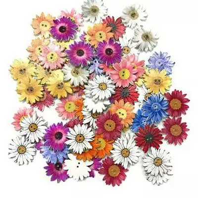 50pcs Flower Mixed 2 Hole Wood Buttons For Sewing Scrapbook Clothing Gift 25mm • $3.56