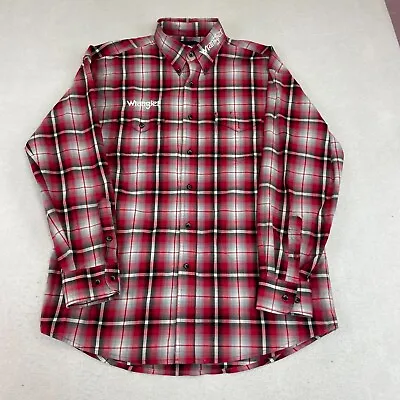 Wrangler Shirt Mens Large Button Western Red Plaid Rodeo Spell Out Embroidered • $26.99
