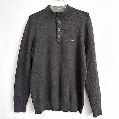 Vineyard Vines Mens Sweater L Gray Quarter Button Wool Cashmere Preppy EUC • $15