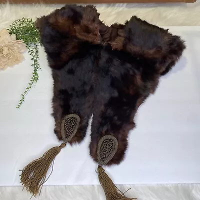 Vintage Detachable Brown Fur Collar With Embroidered Tassels Fully Lined • $58