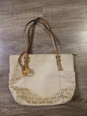 Michael Kors MK Tan Monogram Tote Shoulder Handbag Purse • $35