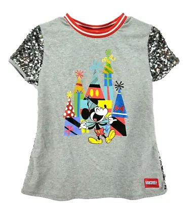 Girls Youth Size XL Gray Disney Parks Birthday Sequin Mickey Mouse Shirt • $16.90