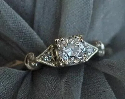 Vintage Art Deco Round CutLab Created Diamond Wedding 14K White Gold Filled Ring • $115