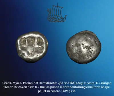 480-300 BC Greek Mysia Parion AR Silver Hemidrachm Gorgon & Incuse Ancient Coin • $60