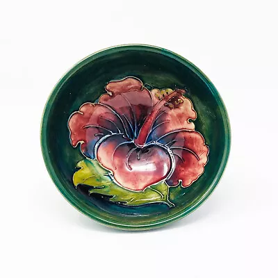 William Moorcroft Pottery Deep Pink Hibiscus Small Footed Bowl 4.5” England • $69.06