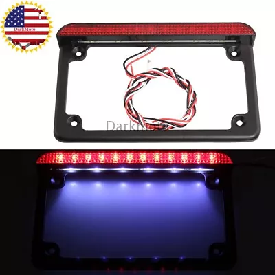 Black License Plate Frames With LED Brake Tail Light For USA Style Motorcycle • $22.52