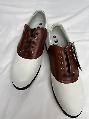 NWT Etonic Comfort Q Loc System Mens Golf Shoes White & Brown Size 10M • $44