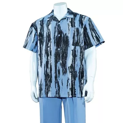 Men's 2pc Walking Suit Short Sleeve Casual Shirt W/ Pants Set #2965 • $41.95