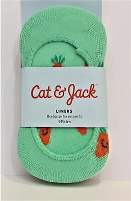 Cat & Jack Girls 4 Pack Comfy & Cozy Liner Socks SMALL W Heel Grips (Vegetables) • $8.99