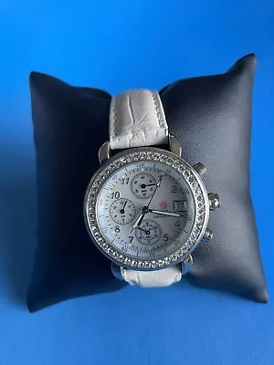 Michelle Woman's Csx Diamond Chronograph Watch W/white Leather Band New Battery  • $177