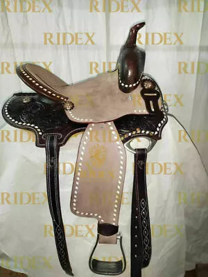 Premium Quality Western Leather Barrel Rough Out Saddle Matching Set Free Ship • $395.99