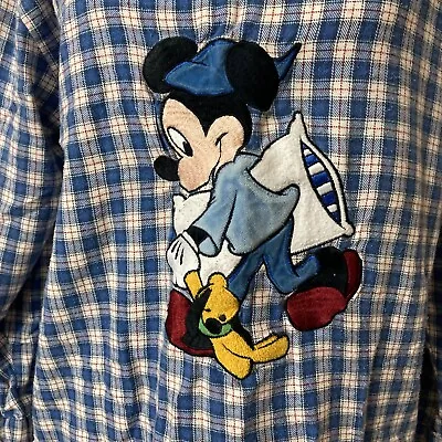 Vintage Disney World Plaid Flannel Pajama Shirt Sz S/M Sleep Mickey Mouse Nighty • $35