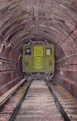 Postcard NY Subway Train In Tube Battery Tunnel New York City C.1911 B33 • $7.95