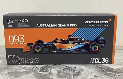 F1 - McLaren MCL36 2022 D.Ricciardo - #3 - Burago - 1/43 Scale 18-38064R • $44.88